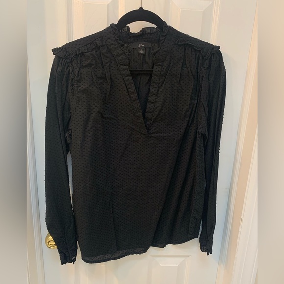 J. Crew Ruffle-trim V-neck popover in clip dot M - Picture 2 of 6